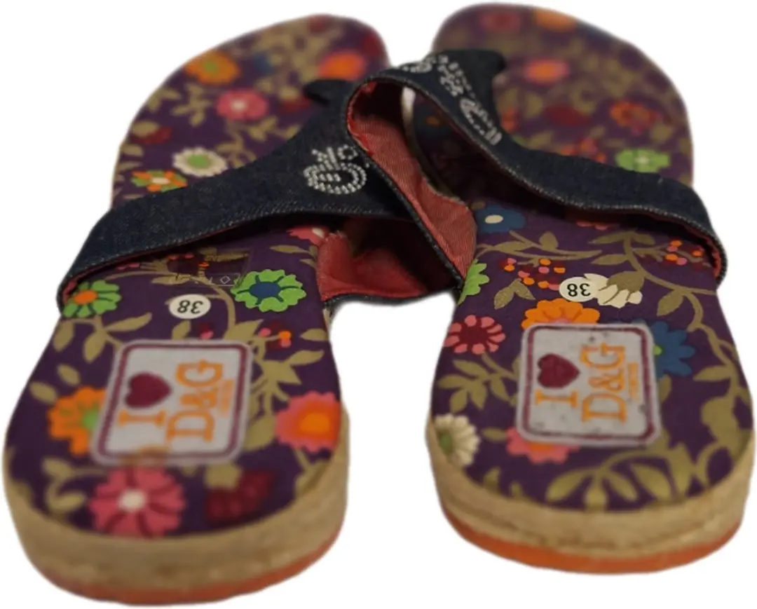 D&G LADYSLIPPER BLACK DENIM MET FLOWER SOLE SIZE 39