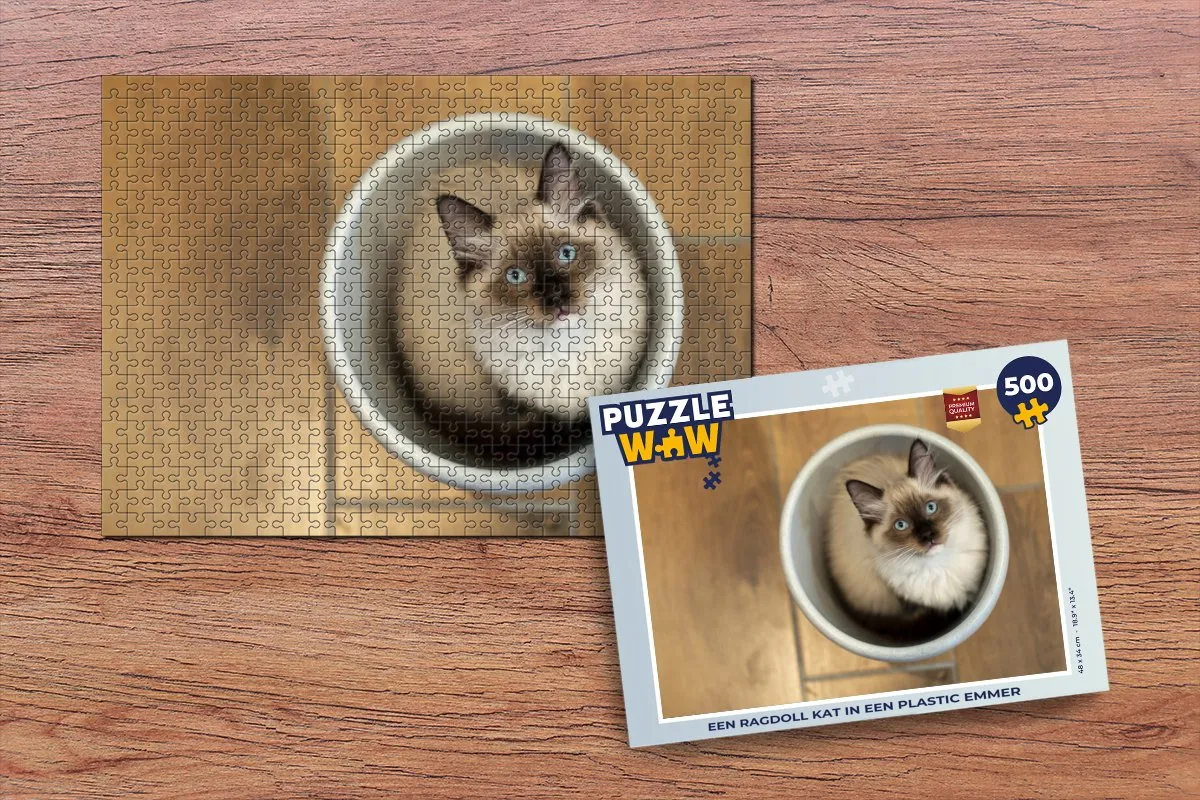 PuzzleWow Legpuzzel Ragdoll Kat in Emmer 500 Stuks