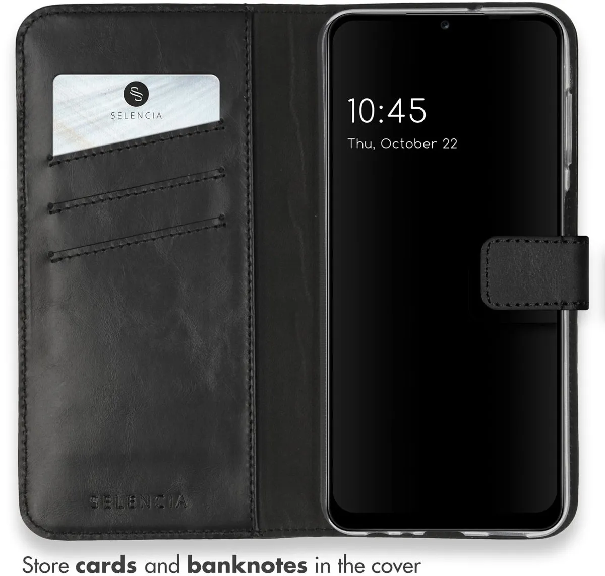 Selencia Hoesje Samsung Galaxy A13 4G - Echt Lederen Bookcase Zwart