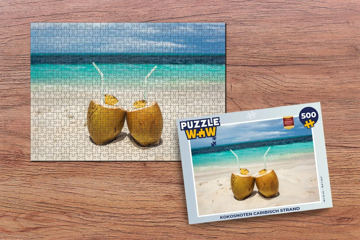 PuzzleWow Kokosnoten Caribisch Strand Legpuzzel 500 Stuks - Multicolor