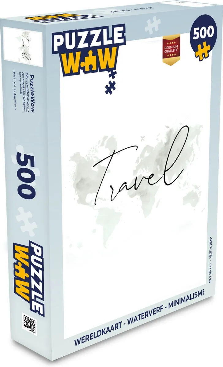 PuzzleWow Wereldkaart Minimalisme Legpuzzel 500 Stuks - Multicolor
