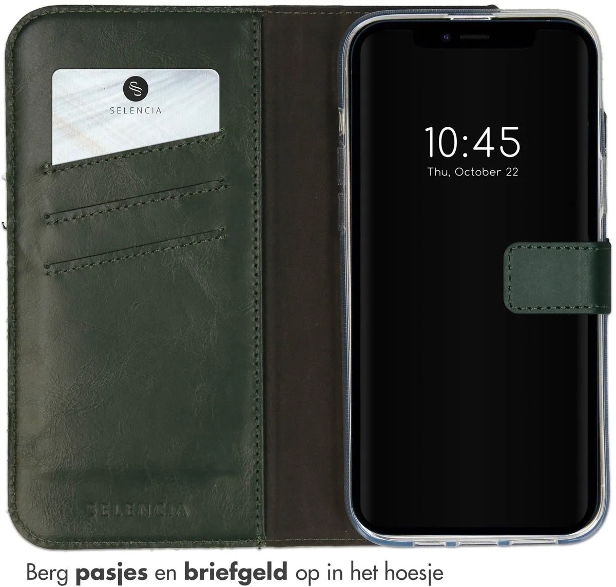 Selencia Hoesje iPhone 14 Groen - Lederen Bookcase - 3 Pasjes