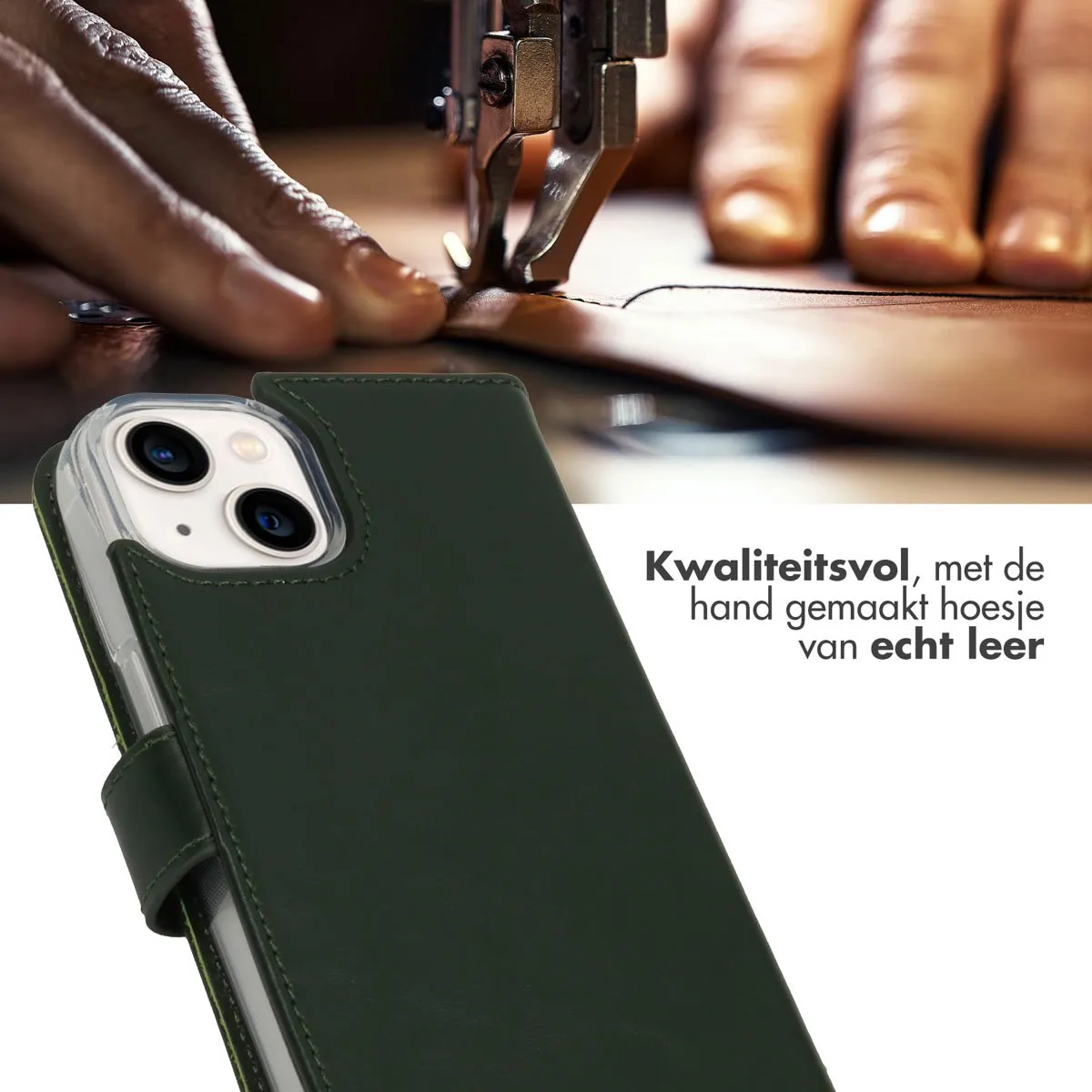 Selencia Hoesje iPhone 14 Groen - Lederen Bookcase - 3 Pasjes