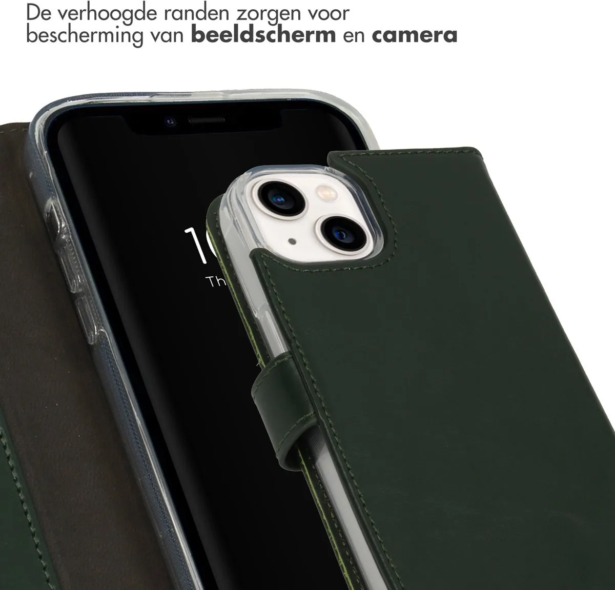 Selencia Hoesje iPhone 14 Groen - Lederen Bookcase - 3 Pasjes