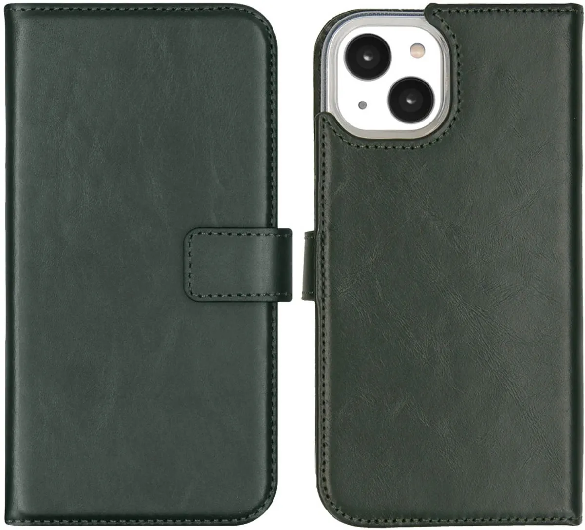 Selencia Hoesje iPhone 14 Groen - Lederen Bookcase - 3 Pasjes