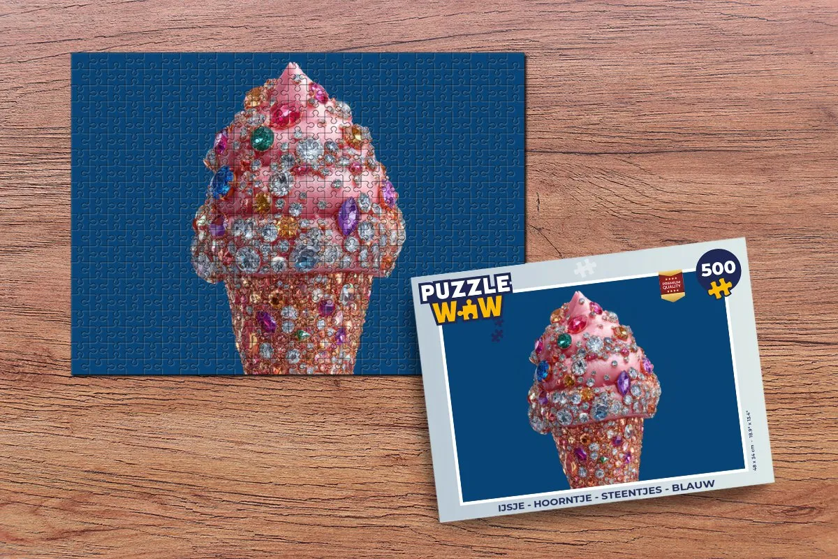 PuzzleWow IJsje Hoorntje Steentjes Legpuzzel 500 Stuks - Blauw