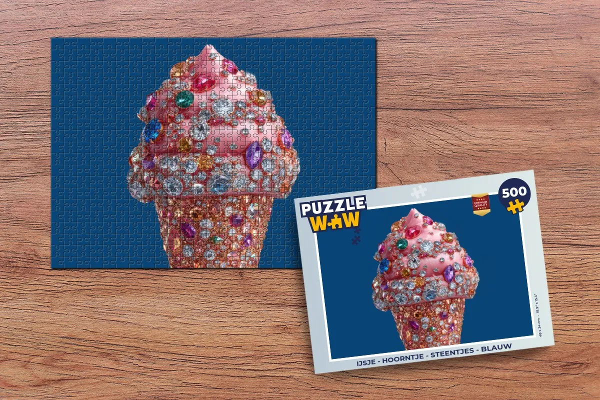 PuzzleWow IJsje Hoorntje Steentjes Legpuzzel 500 Stuks - Blauw