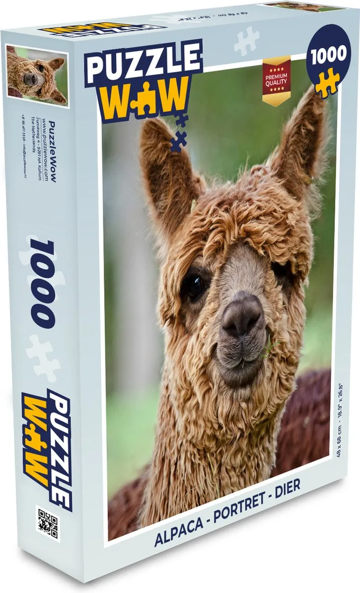 PuzzleWow Alpaca Portret Legpuzzel 1000 Stuks - Multicolor