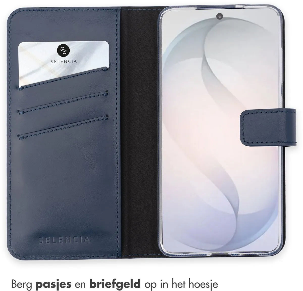 Selencia Hoesje Samsung Galaxy S26 Donkerblauw - Lederen Bookcase 3 Pasjes