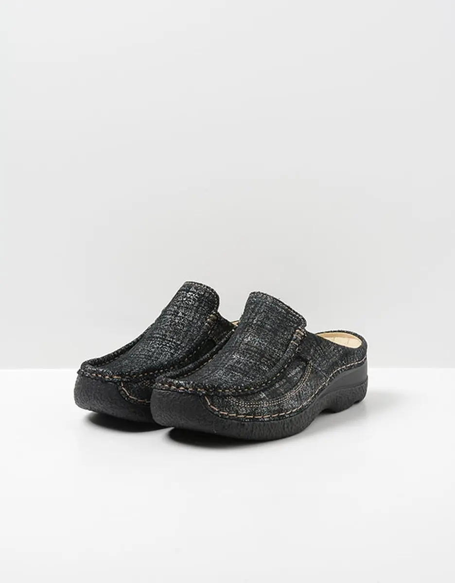 Wolky Roll Slide Teenslipper - 43 - Zwart/Goud Metallic - afbeelding 2 van 6