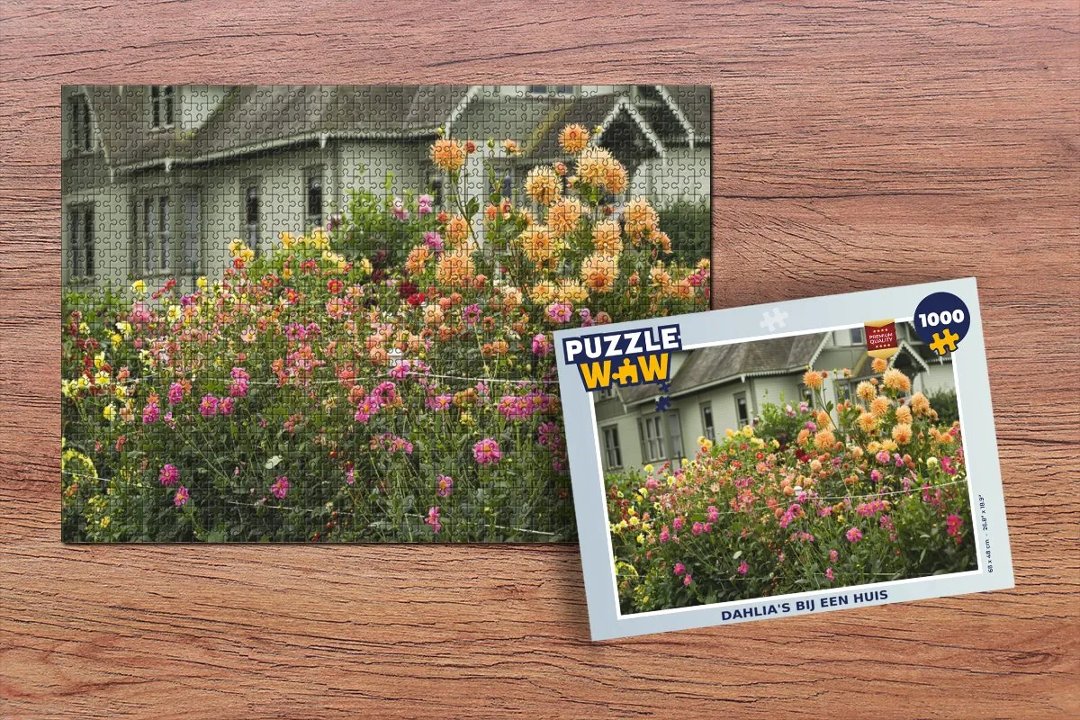 PuzzleWow Dahlia's bij een Huis Legpuzzel 1000 Stuks - Multicolor