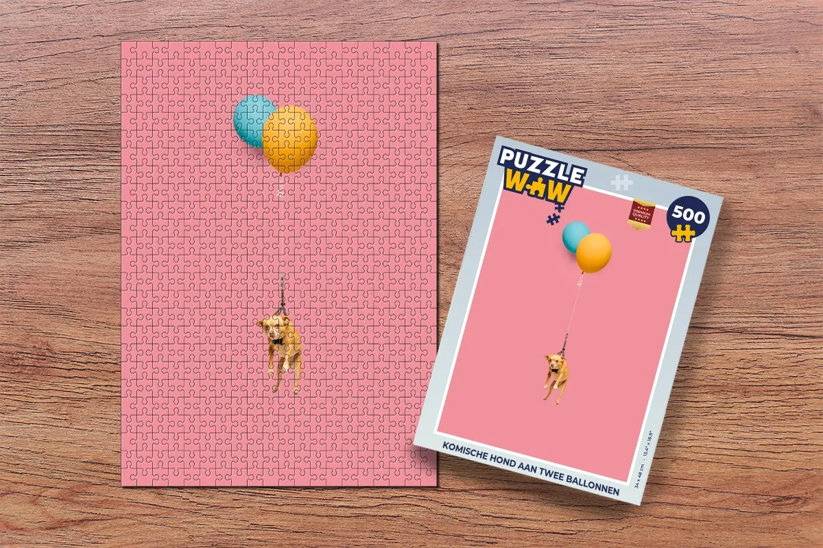 PuzzleWow Legpuzzel Komische Hond aan Ballonnen 500 Stuks - Multicolor