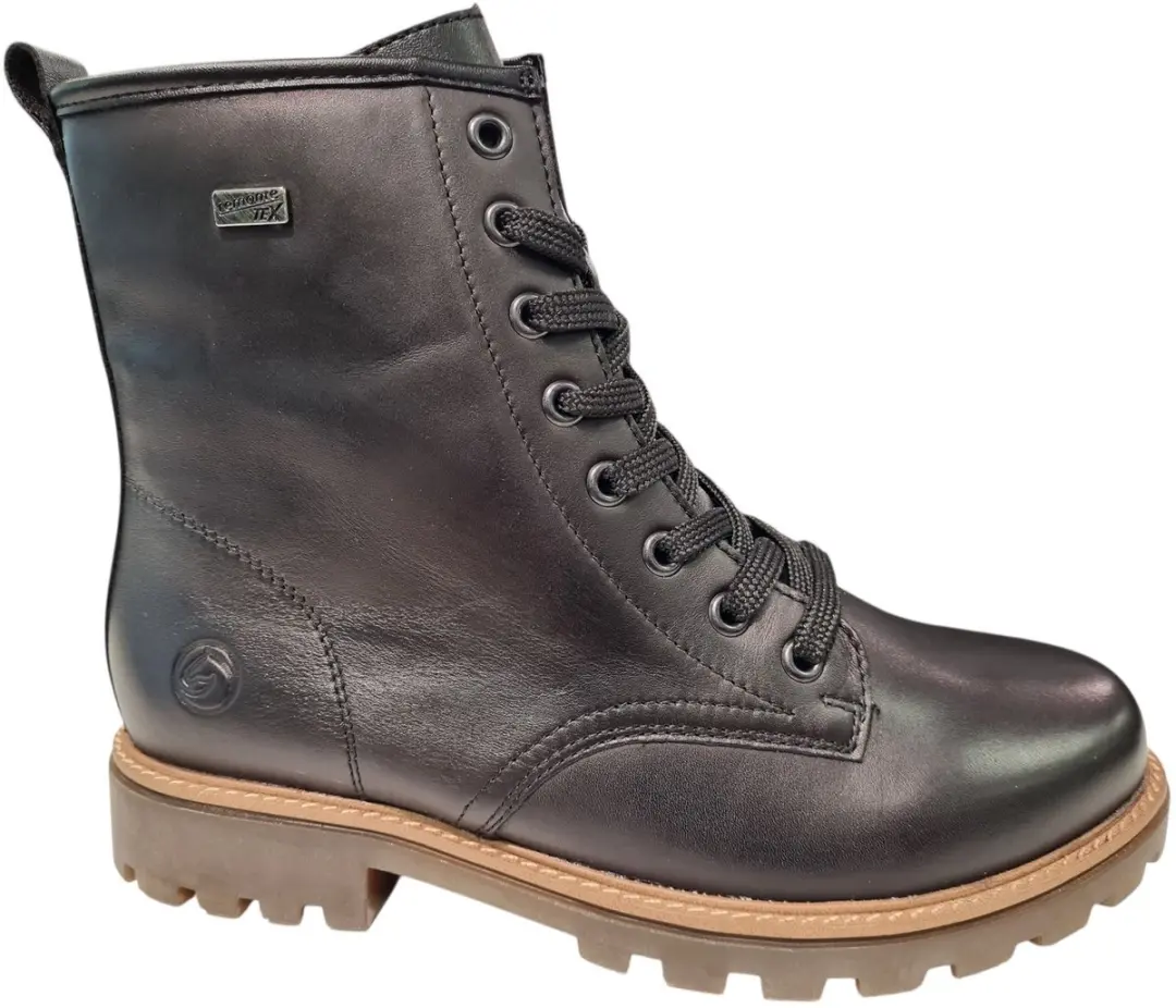 Remonte Zwarte Leren Dames Veterboots