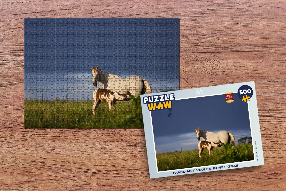 PuzzleWow Paarden Gras Veulen Legpuzzel 500 Stuks - Multicolor