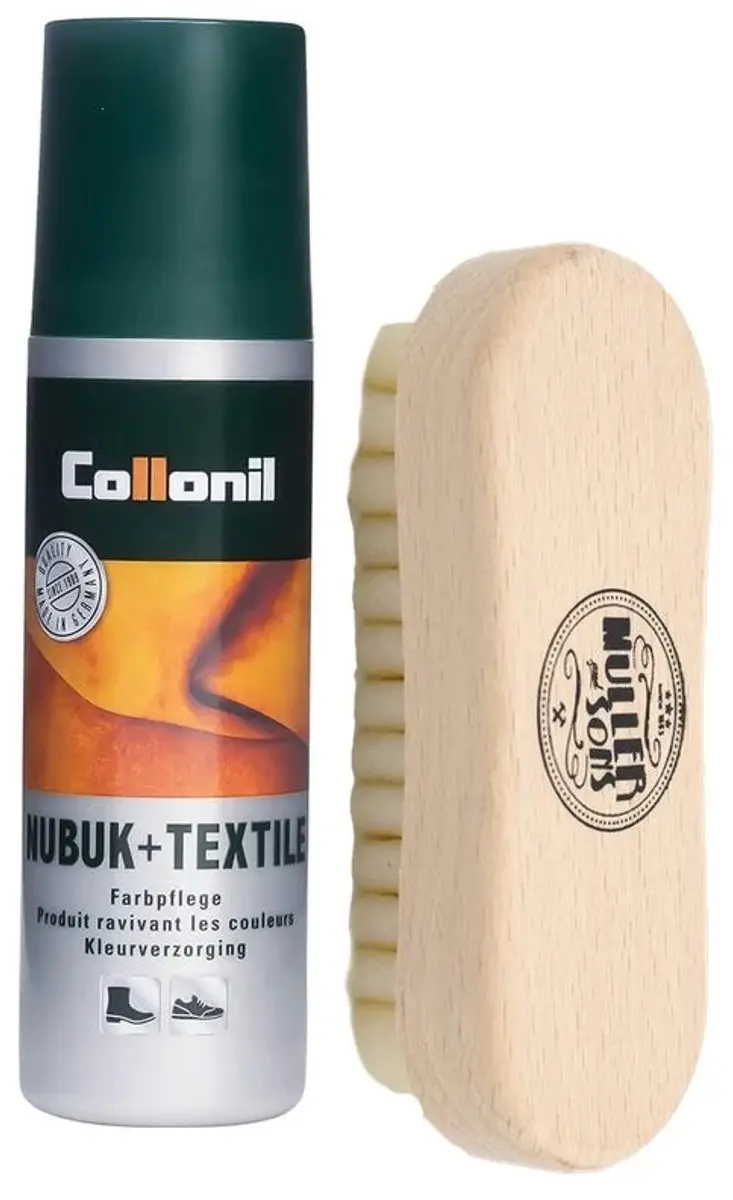 Set crêpeborstel en Nubuk + Textile kleurloos flacon