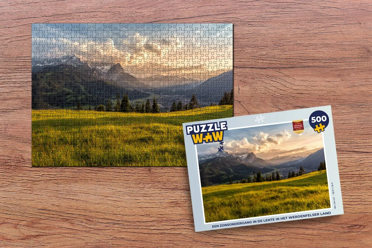 PuzzleWow Legpuzzel 500 Stuks - Zonsondergang in de lente Werdenfelser Land - Multicolor