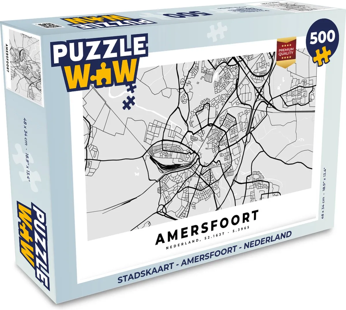PuzzleWow Stadskaart Amersfoort Legpuzzel 500 Stuks - Multicolor