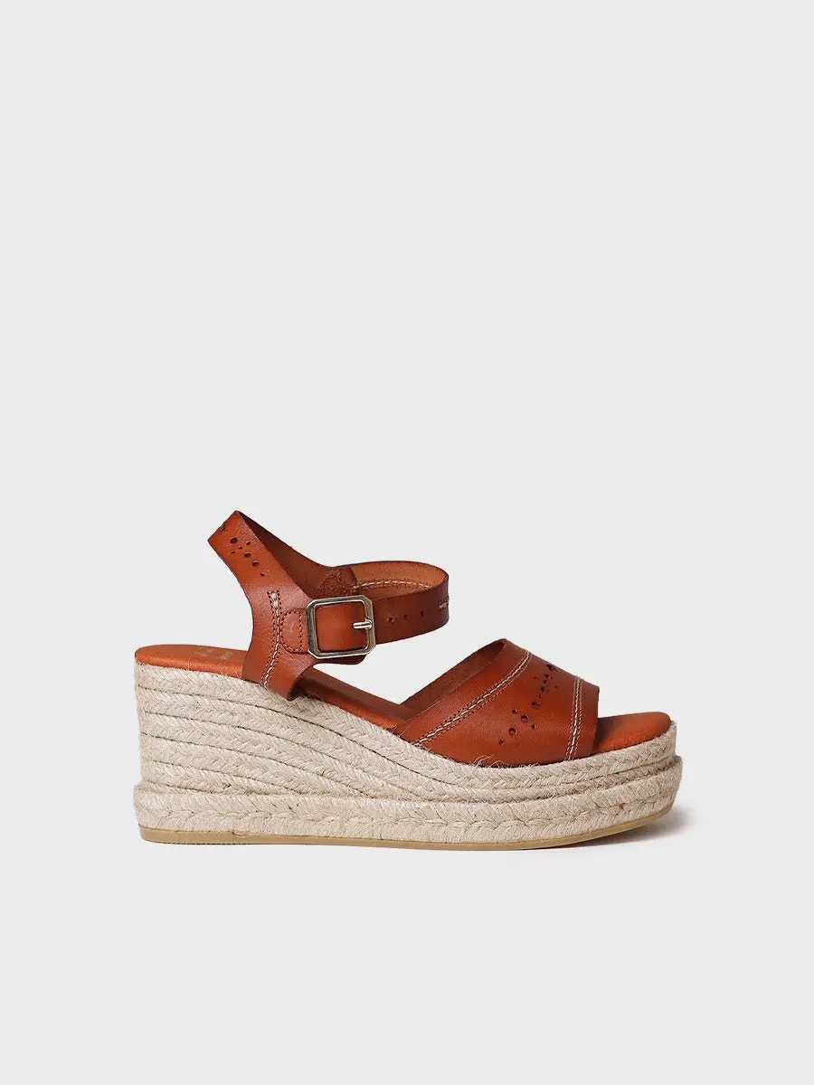 Dames leren espadrille met hoge sleehak