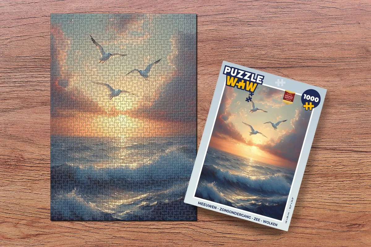 PuzzleWow Legpuzzel Zonsondergang Zee Wolken 1000 Stuks