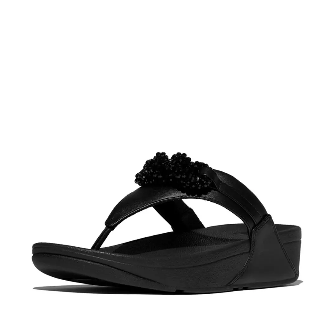FitFlop FitFlop Lulu Beaded-Chain Leather Toe-Post Sandals ZWART