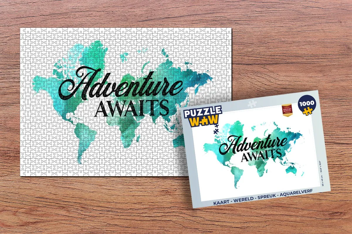 PuzzleWow Wereld Spreuk Aquarelverf Legpuzzel 1000 Stuks - Multicolor