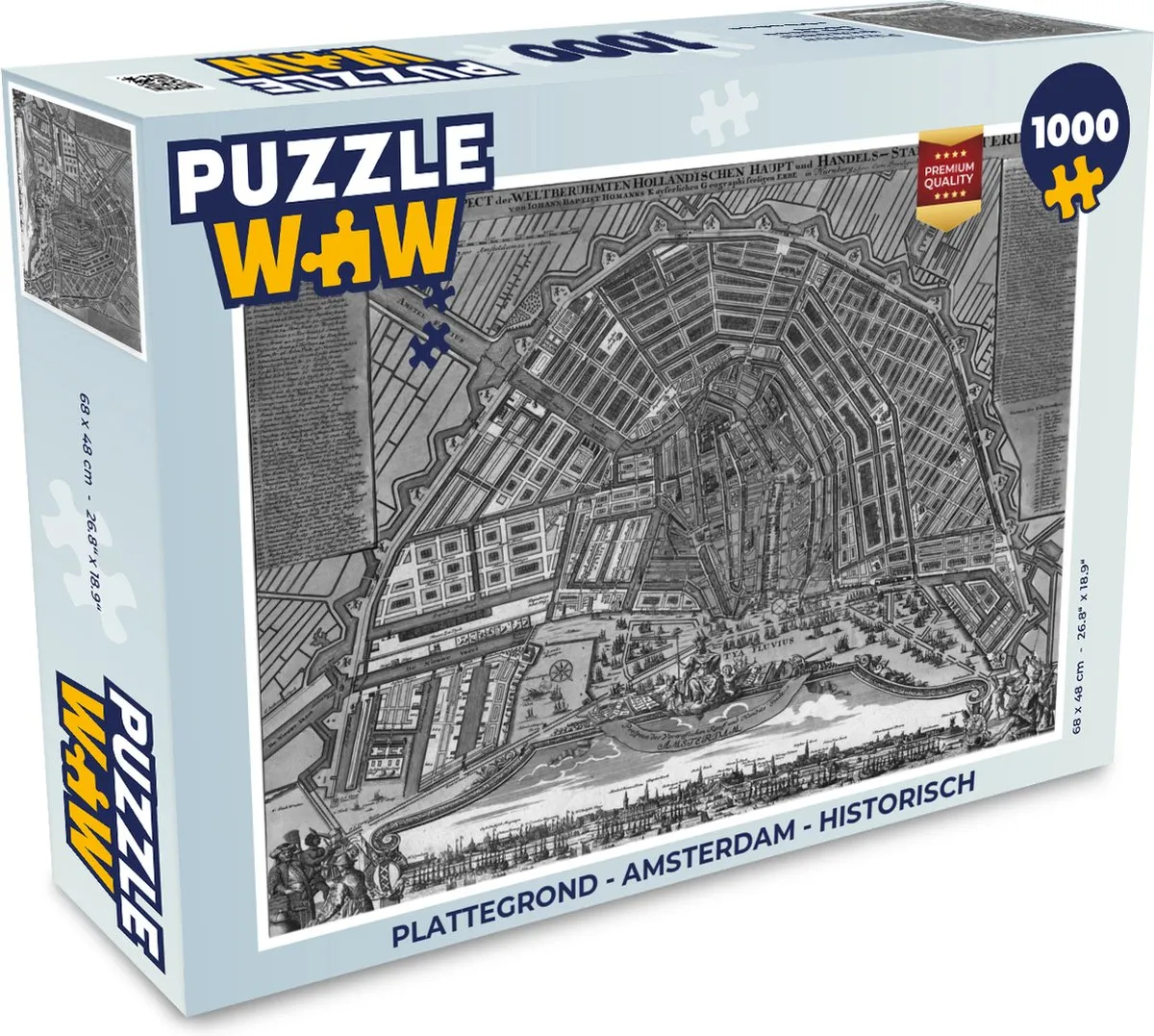 PuzzleWow Amsterdam Historische Stadskaart Legpuzzel 1000 Stuks - Multicolor