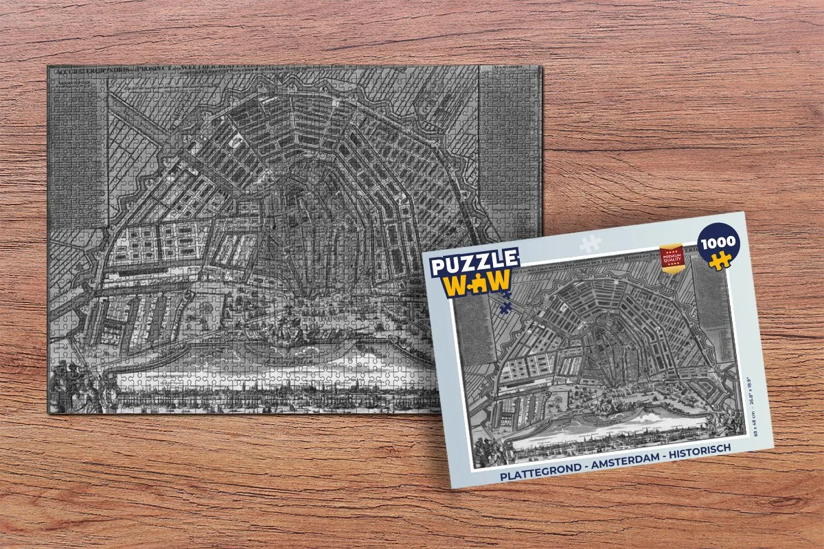 PuzzleWow Amsterdam Historische Stadskaart Legpuzzel 1000 Stuks - Multicolor