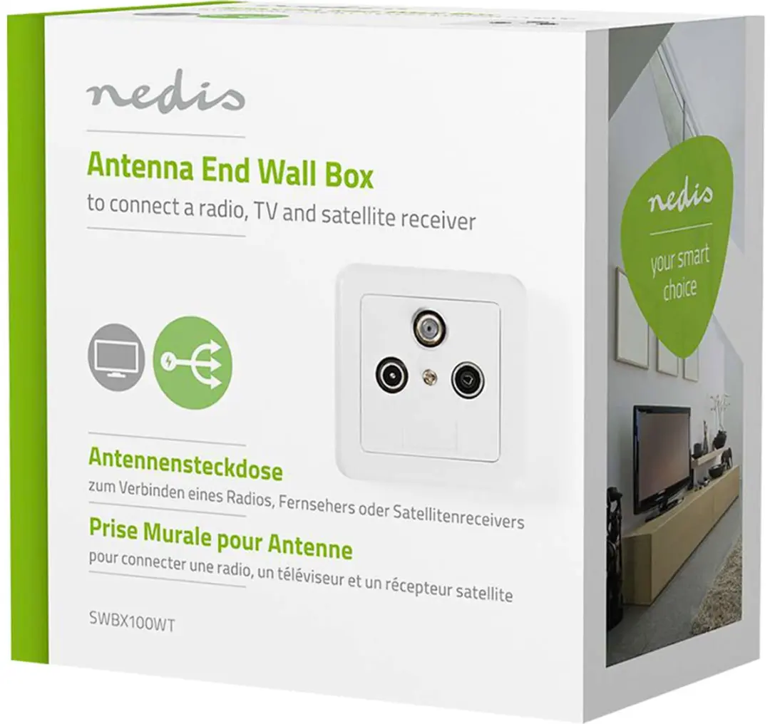 Nedis Antenne Wandcontactdoos F/IEC - 75 Ohm - Wit/Zilver