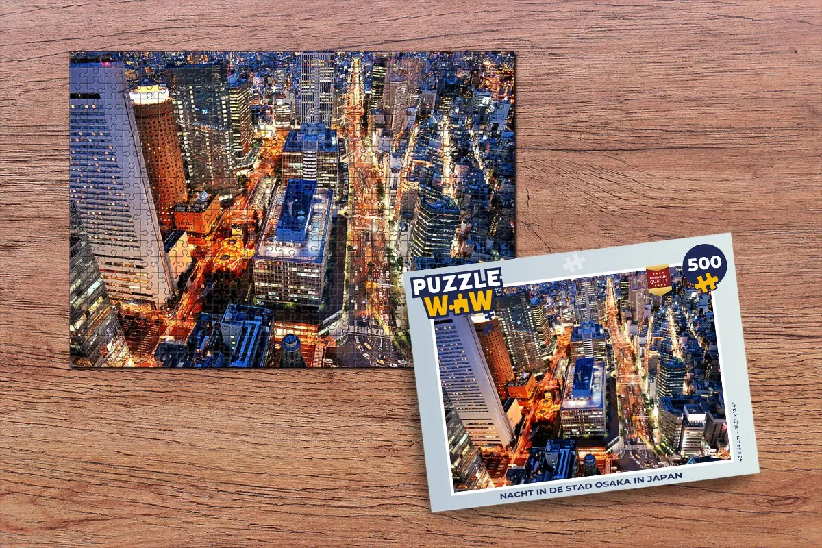 PuzzleWow Nacht in de Stad Osaka Legpuzzel 500 Stuks - Multicolor