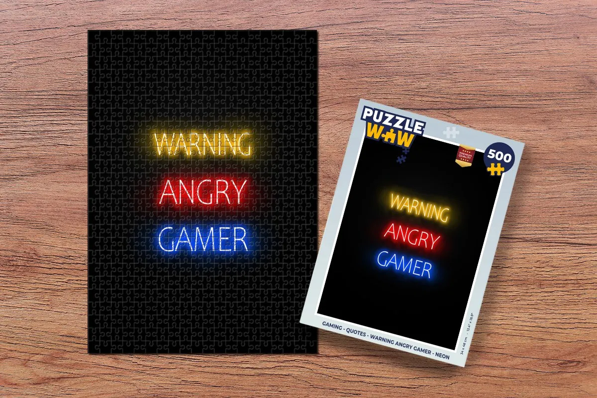 PuzzleWow Quotes Warning Angry Gamer Neon Legpuzzel 500 Stuks - 8720948412056