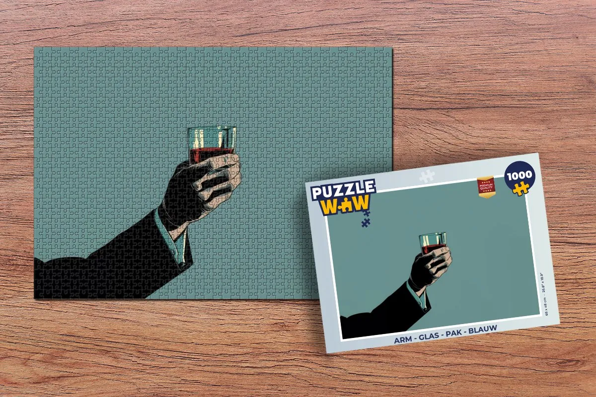 PuzzleWow Arm Glas Pak Legpuzzel 1000 Stuks - Blauw