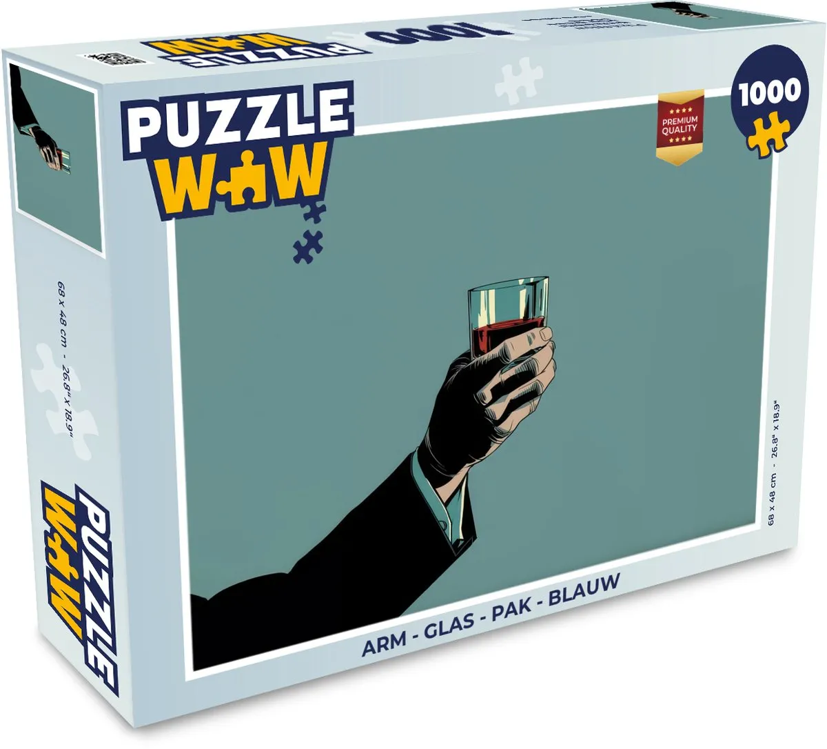 PuzzleWow Arm Glas Pak Legpuzzel 1000 Stuks - Blauw