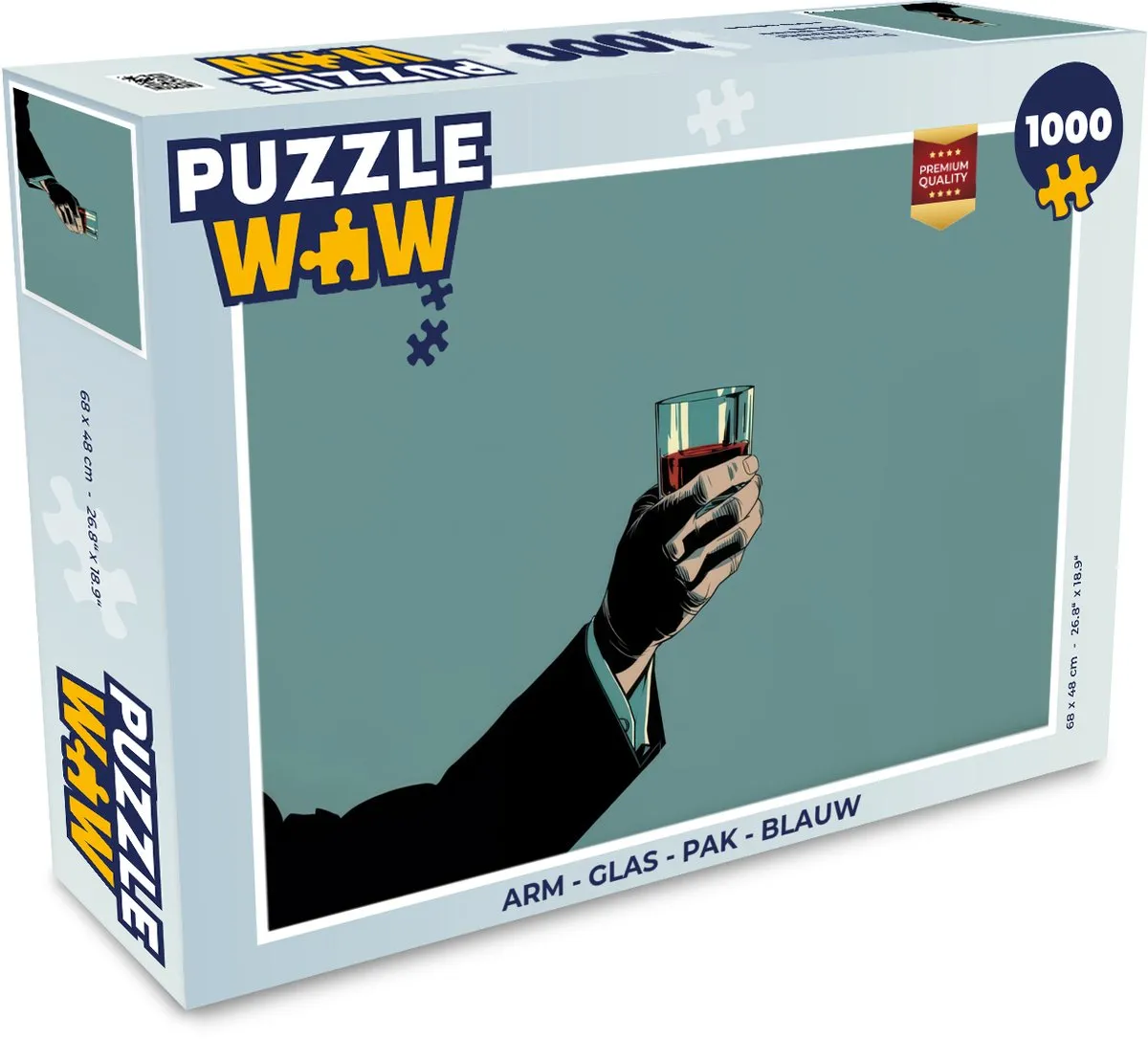 PuzzleWow Arm Glas Pak Legpuzzel 1000 Stuks - Blauw