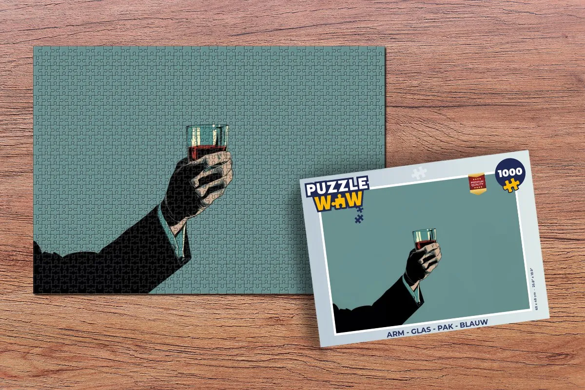 PuzzleWow Arm Glas Pak Legpuzzel 1000 Stuks - Blauw