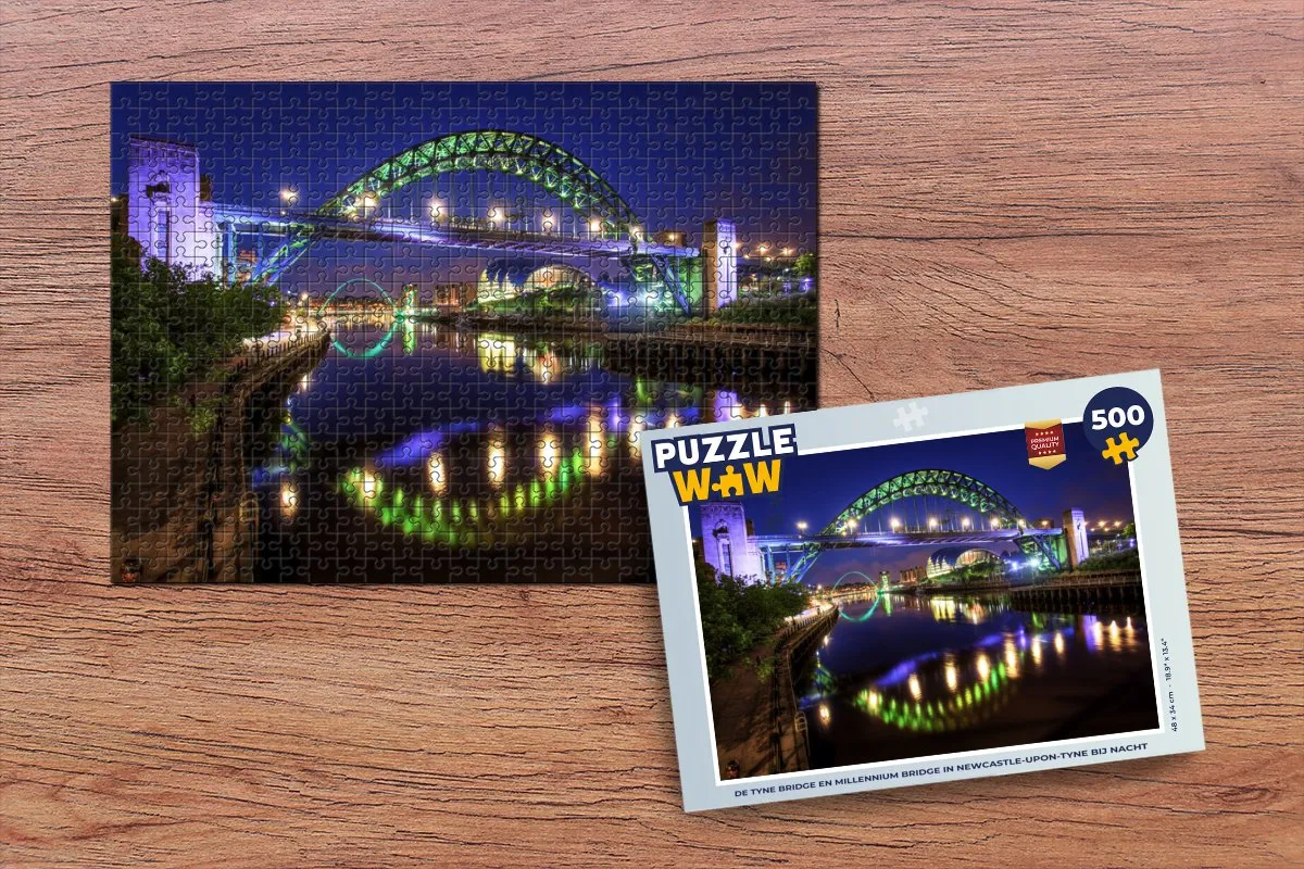 PuzzleWow De Tyne Bridge & Millennium Bridge Newcastle - Legpuzzel 500 Stuks - Multicolor