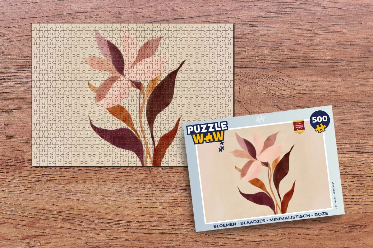 PuzzleWow Minimalistische Roze Bloemen Puzzel 500 Stuks