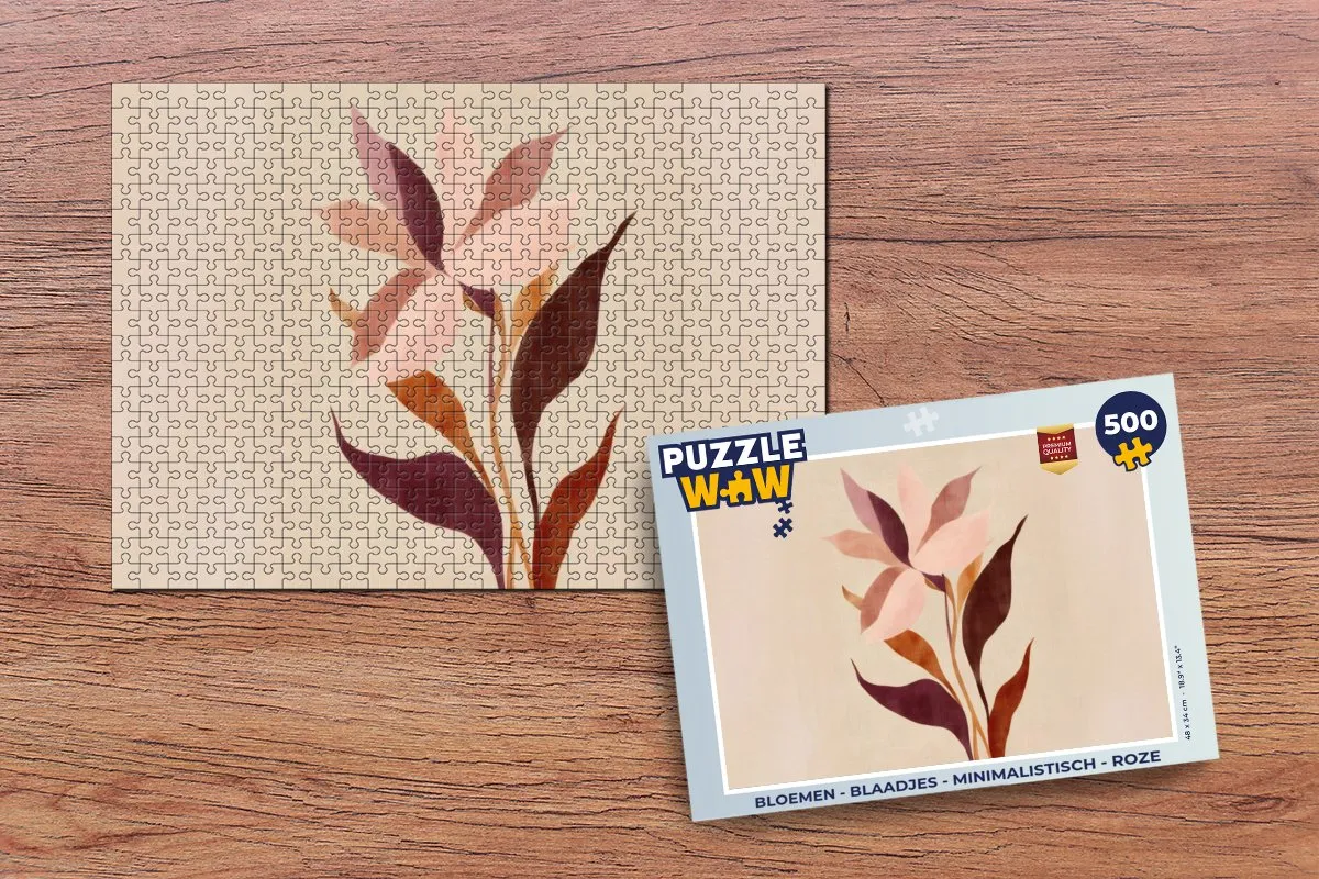 PuzzleWow Minimalistische Roze Bloemen Puzzel 500 Stuks