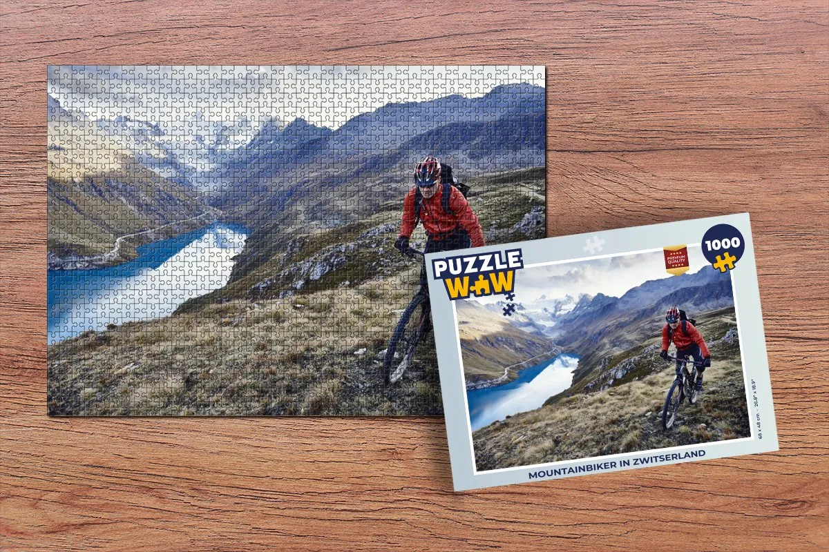 PuzzleWow Mountainbiker in Zwitserland Legpuzzel 1000 Stuks - Multicolor