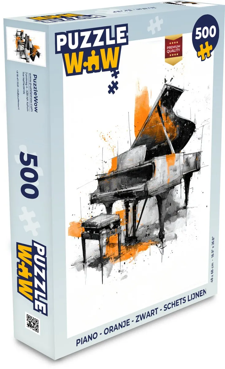 PuzzleWow Piano Puzzel 500 Stuks - Piano/Oranje/Zwart