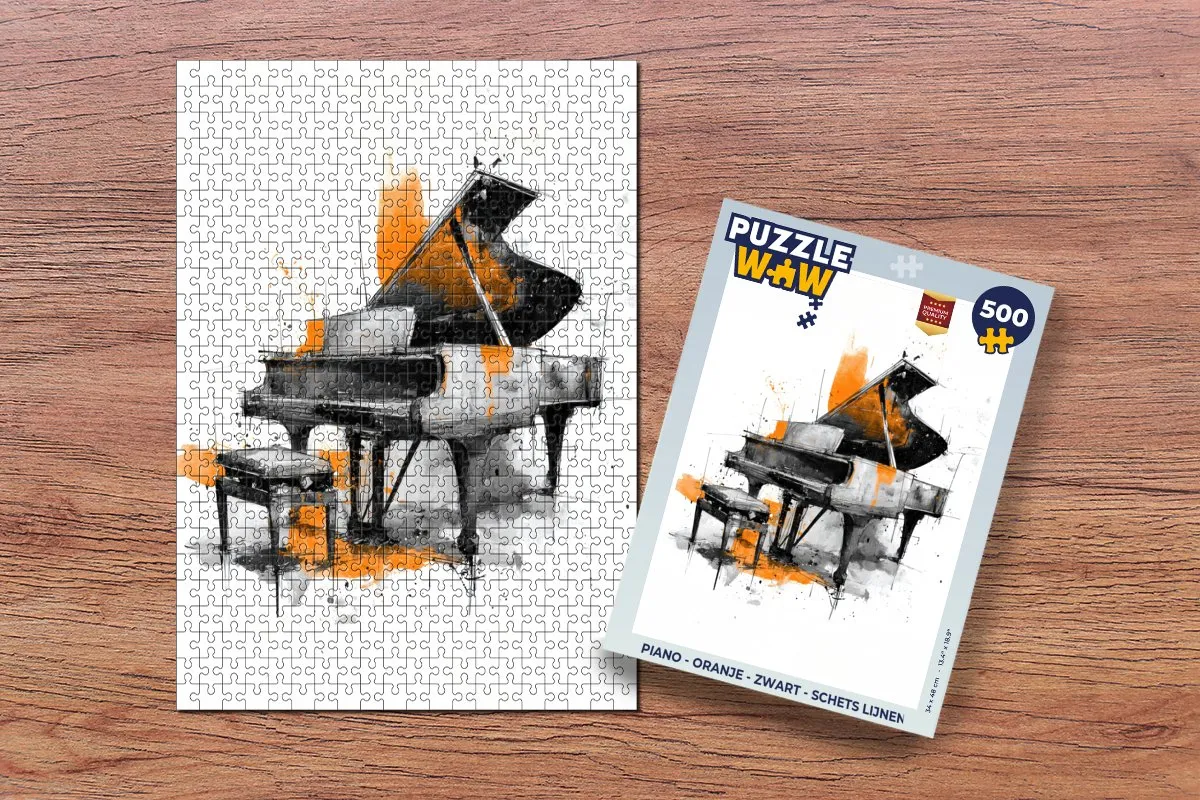 PuzzleWow Piano Puzzel 500 Stuks - Piano/Oranje/Zwart