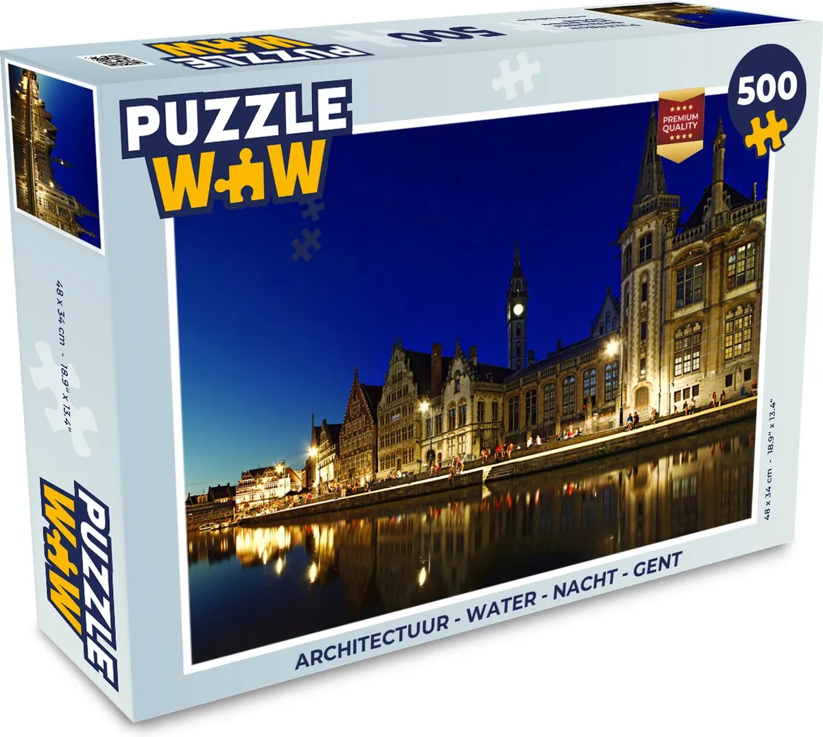 PuzzleWow Architectuur Water Nacht Gent Legpuzzel 500 Stuks