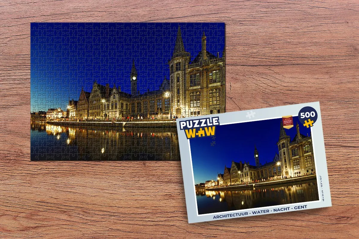 PuzzleWow Architectuur Water Nacht Gent Legpuzzel 500 Stuks - Multicolor