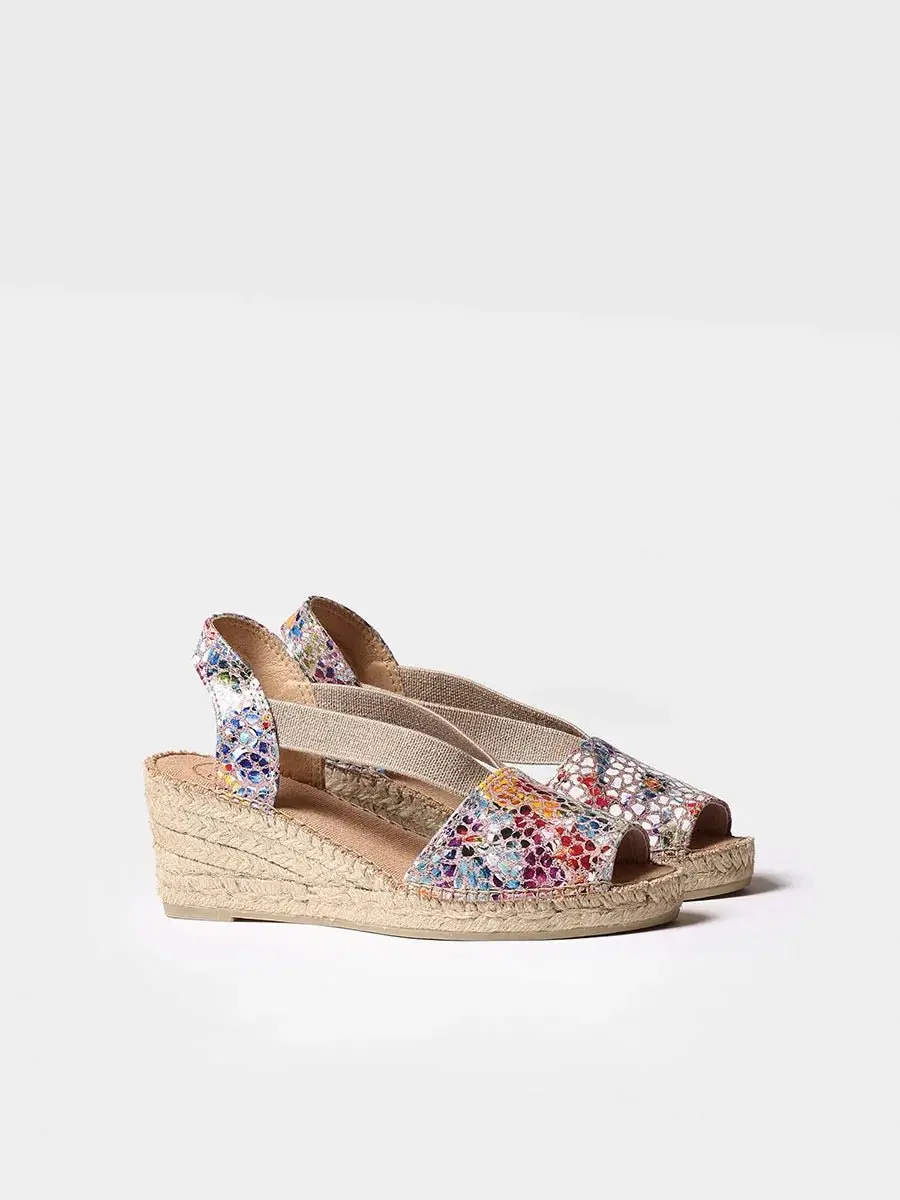 Leren espadrille met middelhoge sleehak en open achterkant