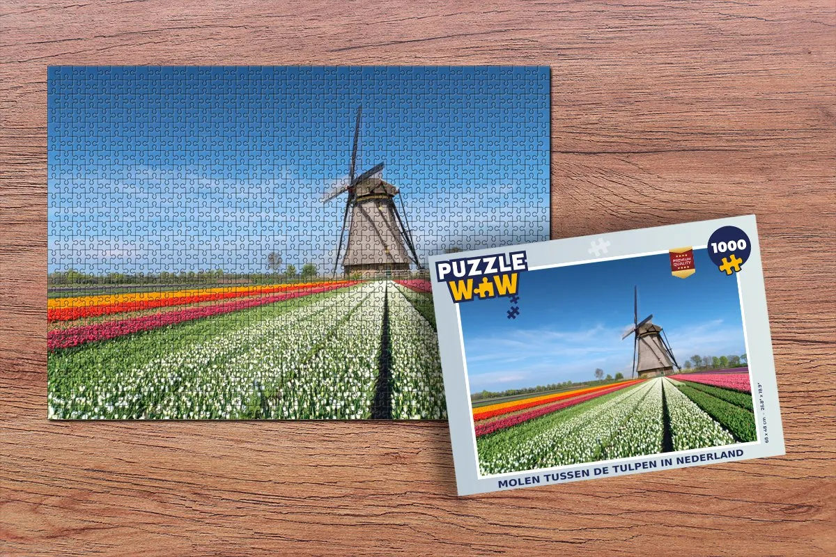 PuzzleWow Legpuzzel 1000 Stuks - Molen tussen de tulpen Multicolor