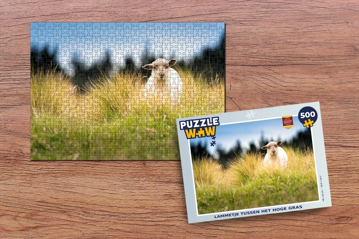PuzzleWow Legpuzzel Lammetje tussen het hoge gras 500 Stuks - Multicolor