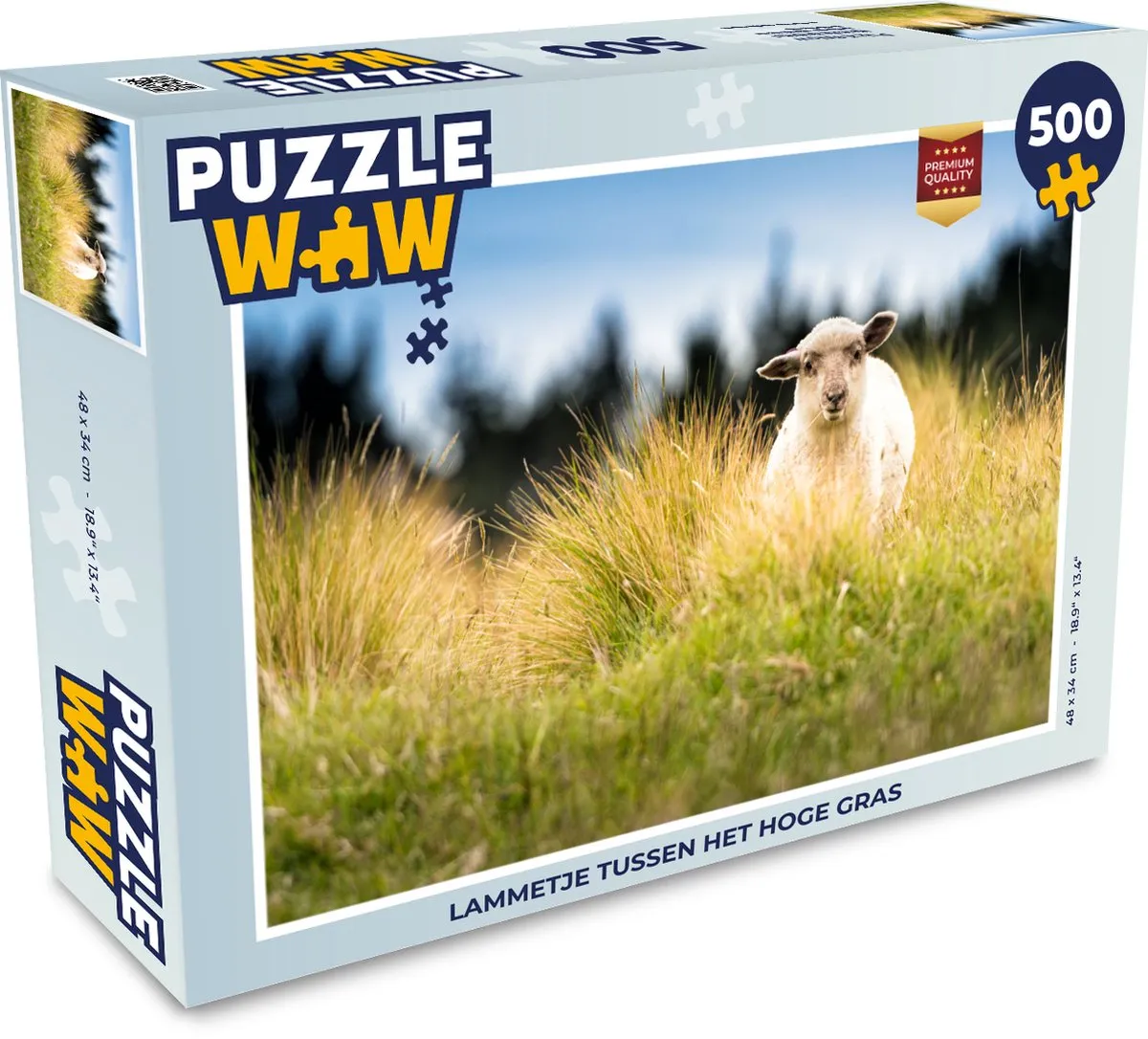 PuzzleWow Legpuzzel Lammetje tussen het hoge gras 500 Stuks - Multicolor