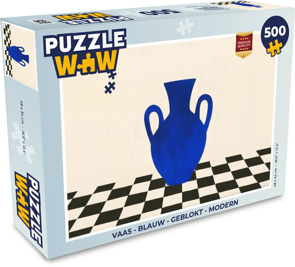 PuzzleWow Vaas Geblokt Puzzel 500 Stuks - Blauw
