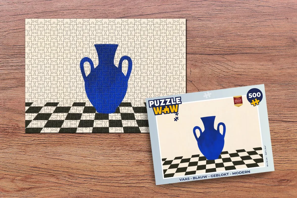 PuzzleWow Vaas Geblokt Puzzel 500 Stuks - Blauw