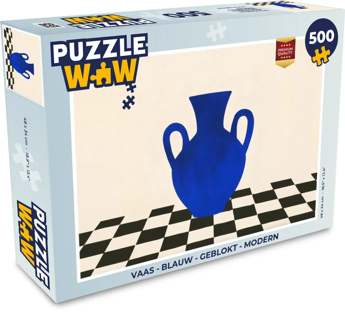 PuzzleWow Vaas Geblokt Puzzel 500 Stuks - Blauw