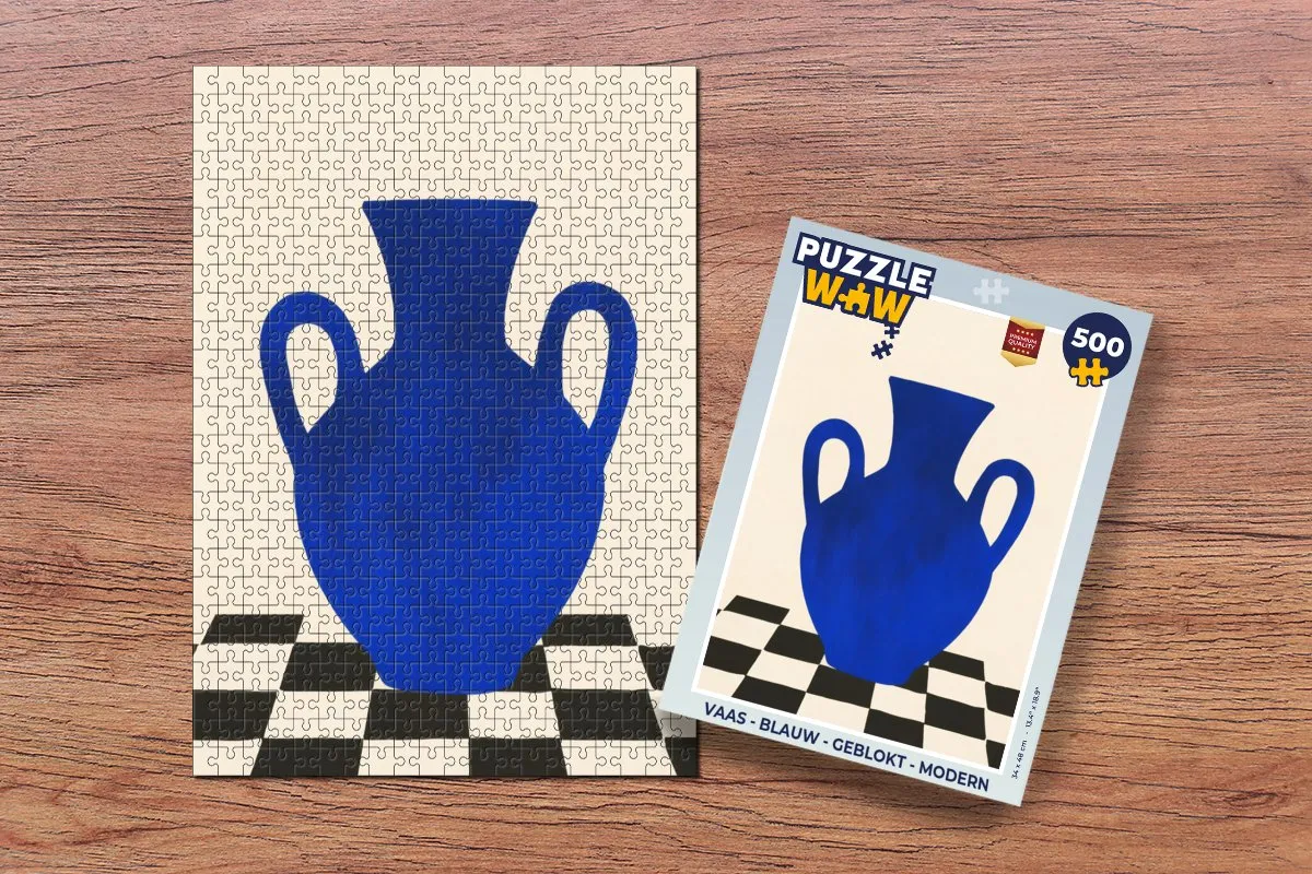 PuzzleWow Vaas Geblokt Puzzel 500 Stuks - Blauw